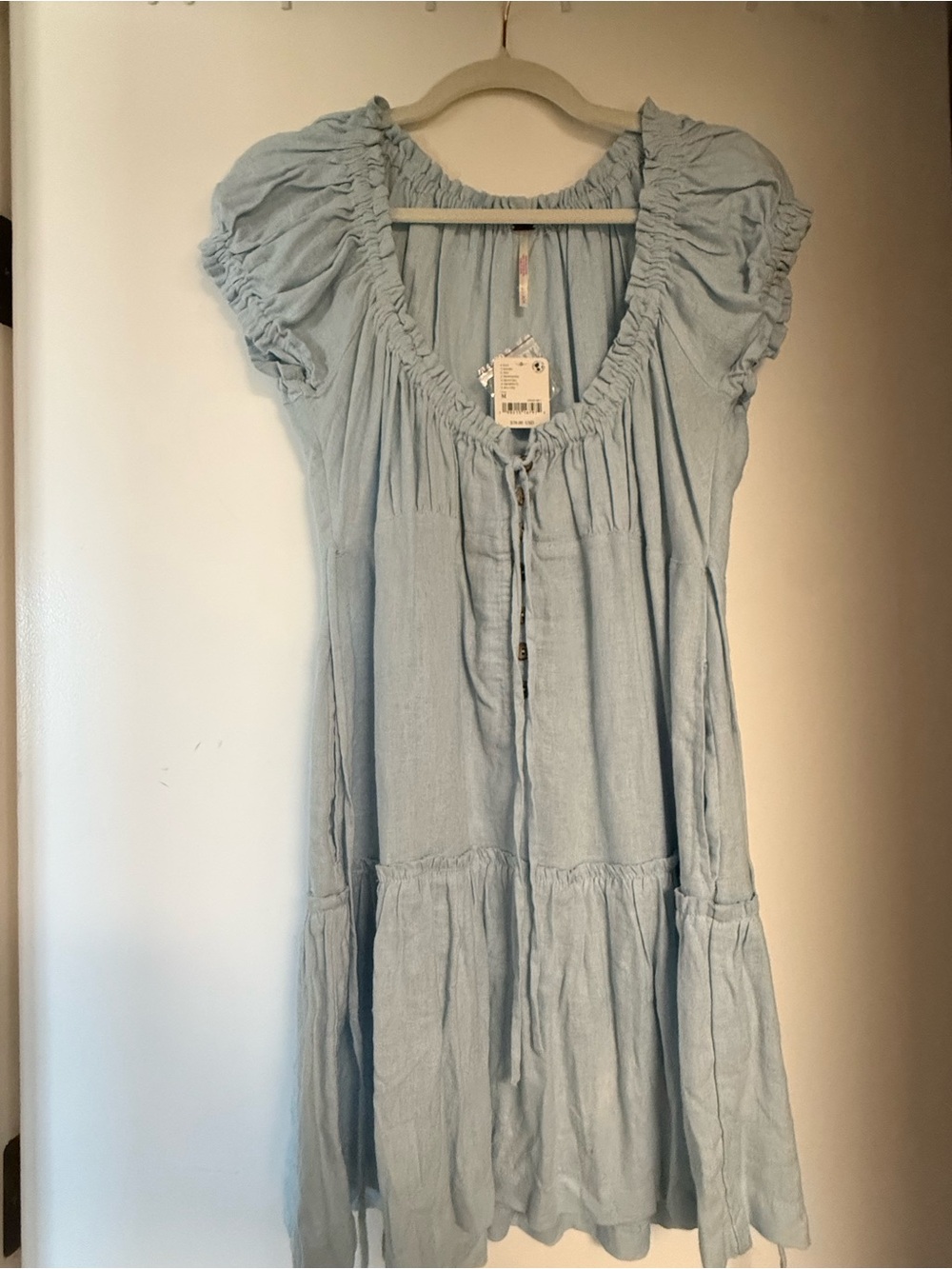 Free People Light Blue Ruffle Sleeve Tiered Dress